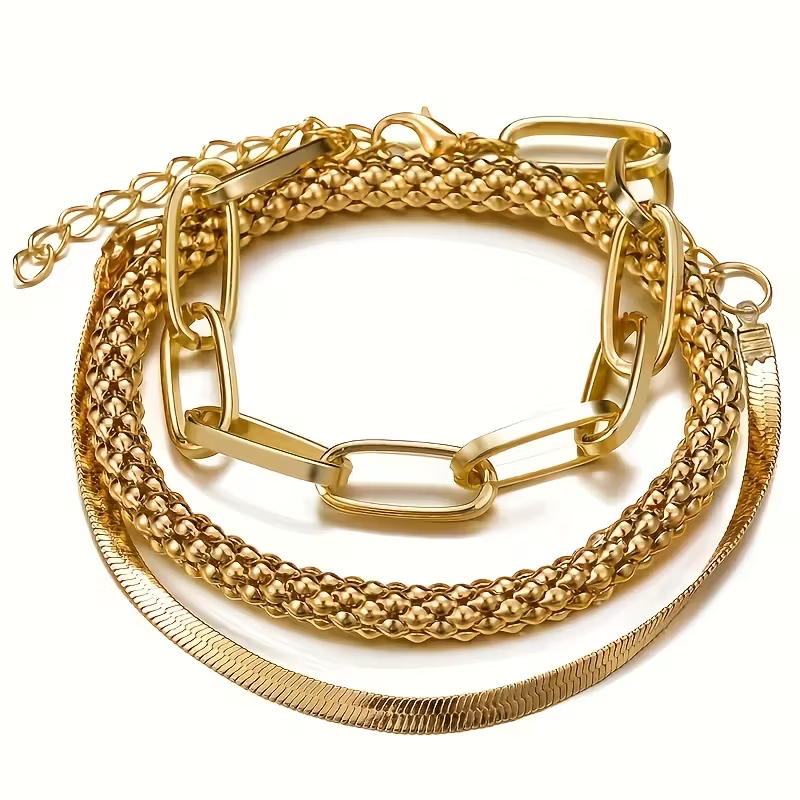 Bold Link and Twisted Chain Bracelet Stack