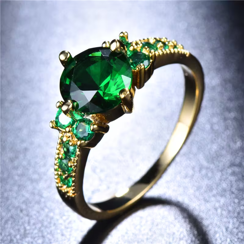Green Crystal Heart Ring with Pavé Band