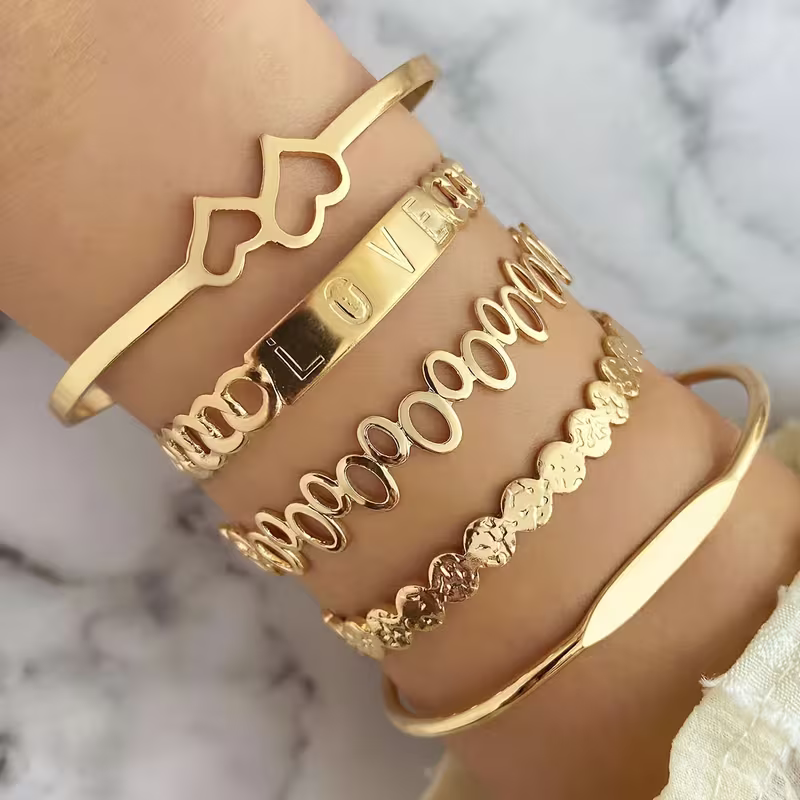 Modern Gold-Tone Bangle and Chain Set