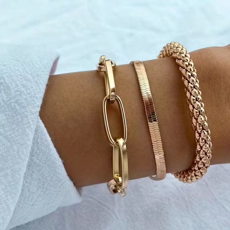 Bold Link and Twisted Chain Bracelet Stack