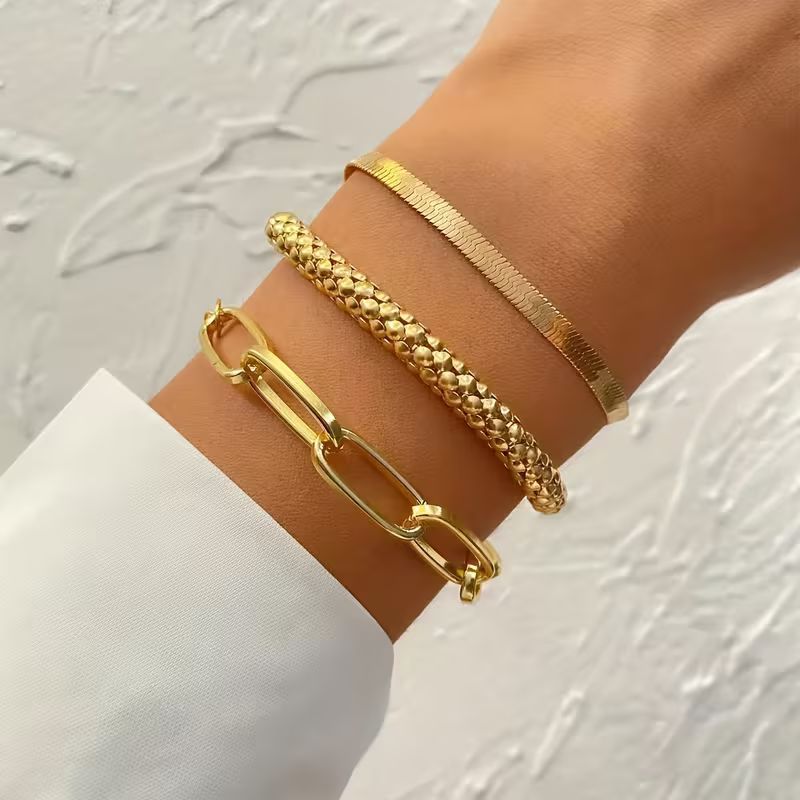 Bold Link and Twisted Chain Bracelet Stack