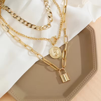 Gold-Tone Layered Padlock Chain Necklace
