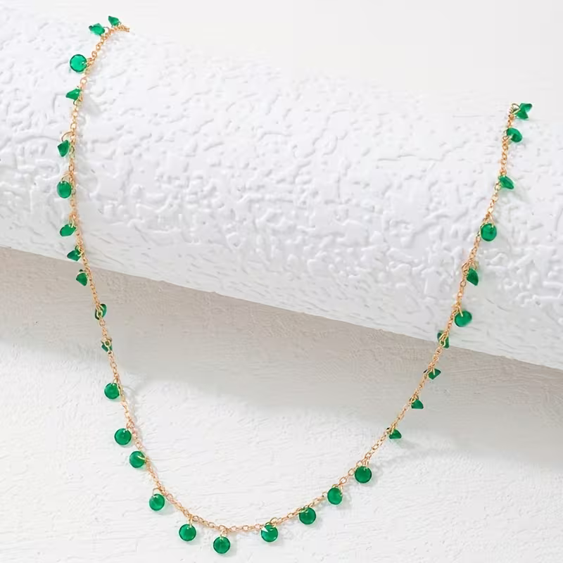 Emerald-Look Droplet Necklace