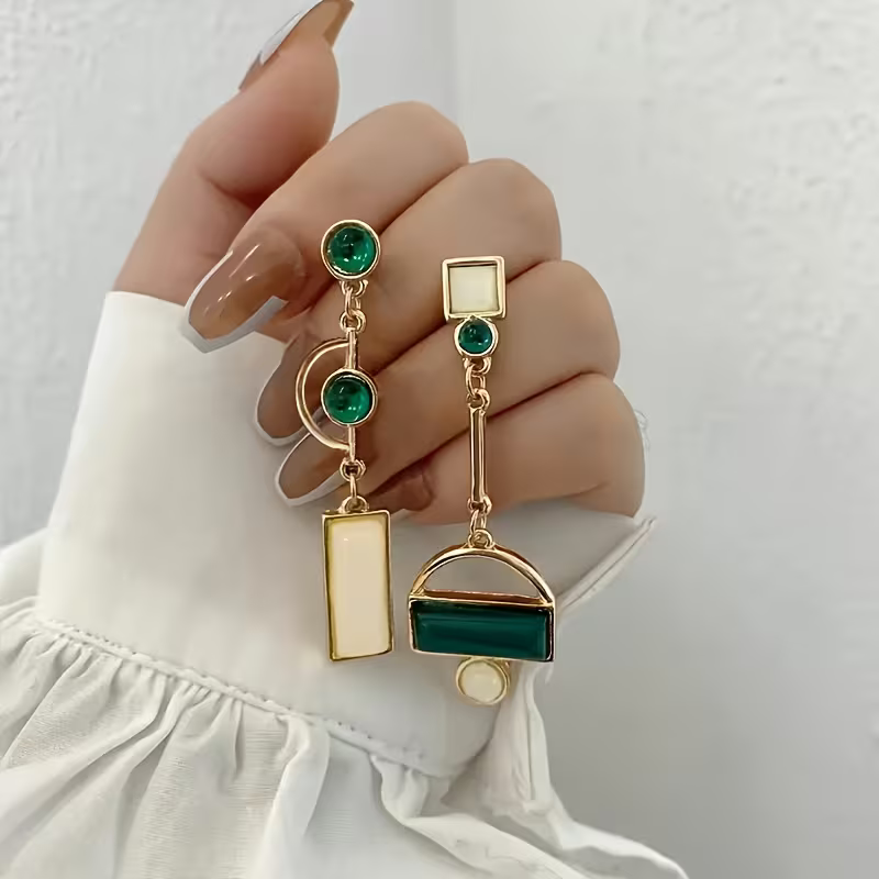 Emerald-Look Geometric Earrings