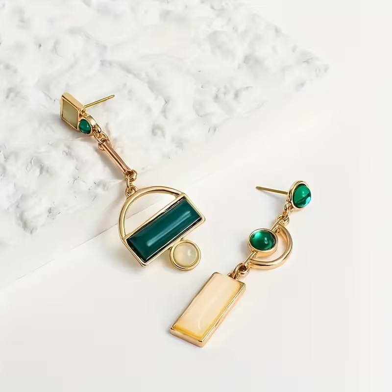 Emerald-Look Geometric Earrings