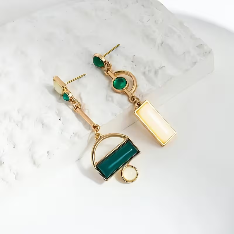 Emerald-Look Geometric Earrings
