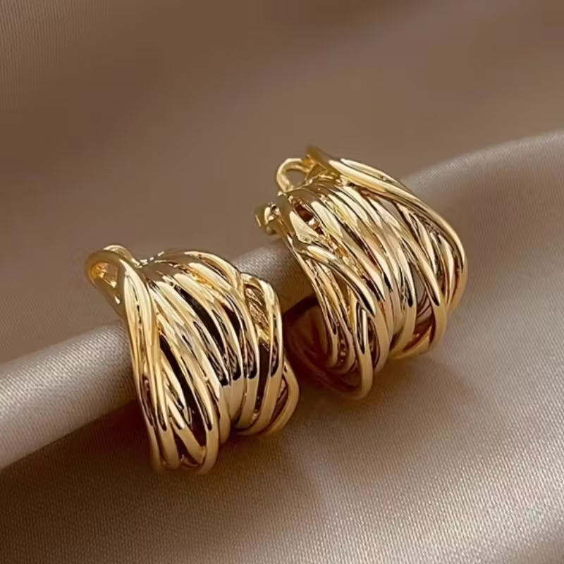 Gold-Tone Twisted Wire Huggie Earrings