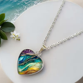 Abstract Ocean Glass Heart Necklace
