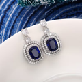Sapphire-Look Cushion Halo Drop Earrings