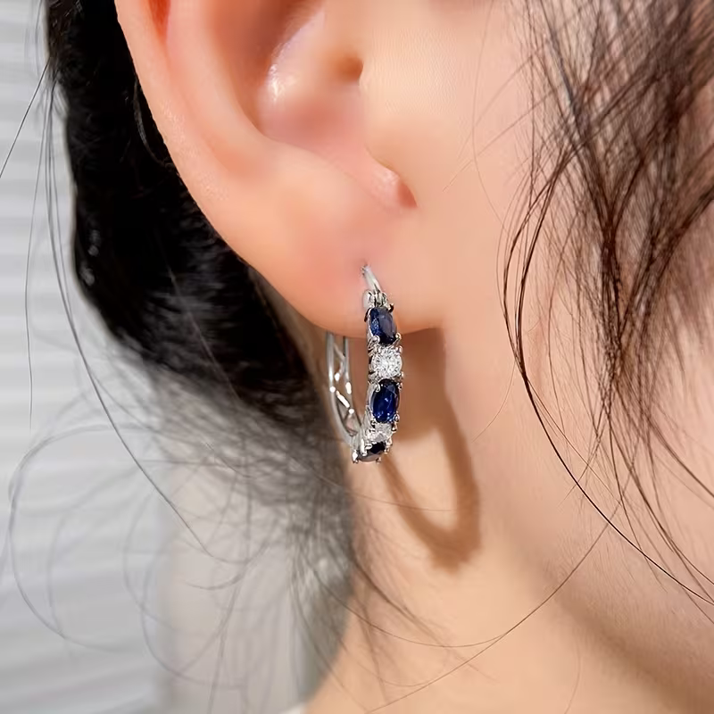 Sapphire-Look Crest Hoop Earrings