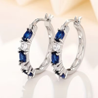 Sapphire-Look Crest Hoop Earrings