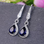 Sapphire-Look Pear Stone Leverback Drop Earrings