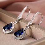 Sapphire-Look Pear Stone Leverback Drop Earrings