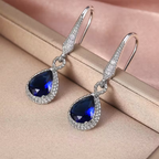 Sapphire-Look Pear Stone Leverback Drop Earrings