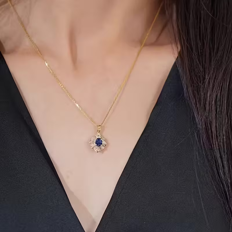Sapphire-Look Sunburst Necklace