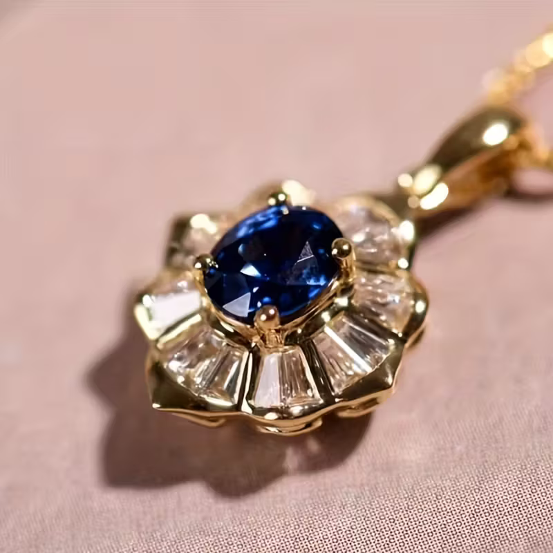 Sapphire-Look Sunburst Necklace