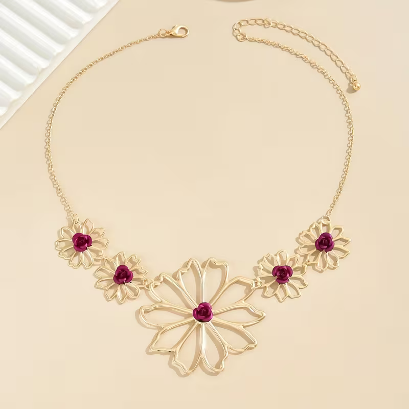Ruby-Look Petal Necklace