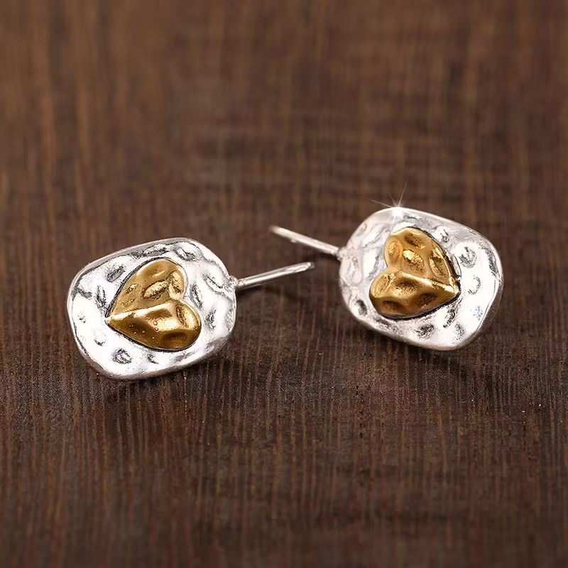 Gold-Tone Heart Pebble Drop Earrings