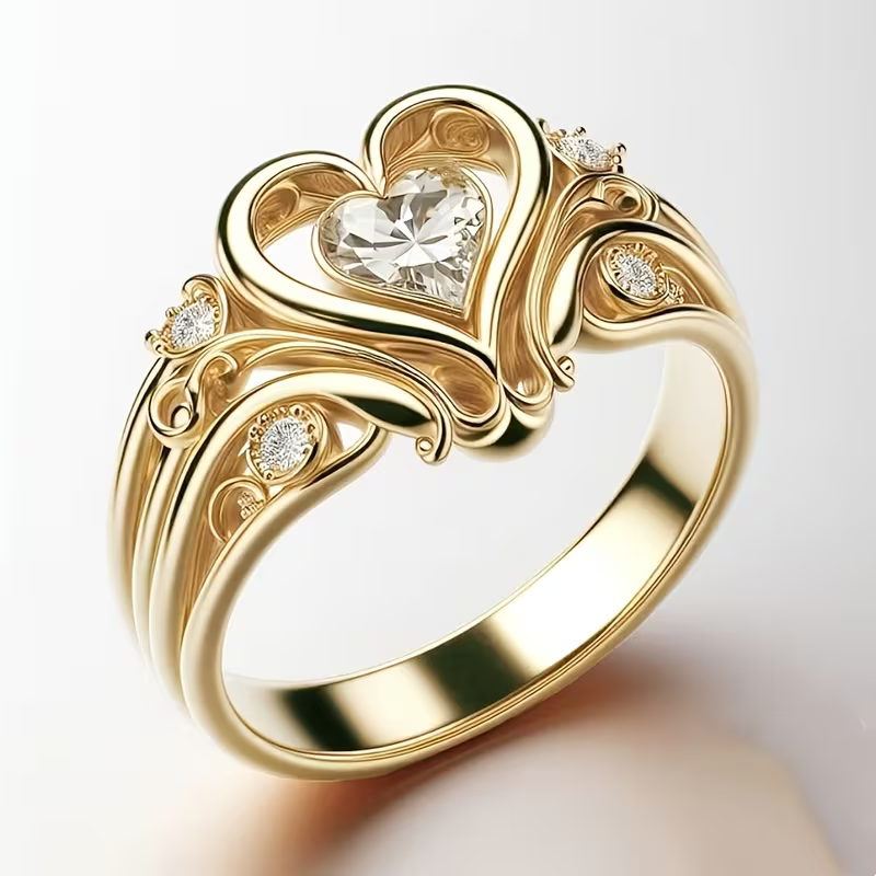 Goudkleurige open hartring met kristalaccent