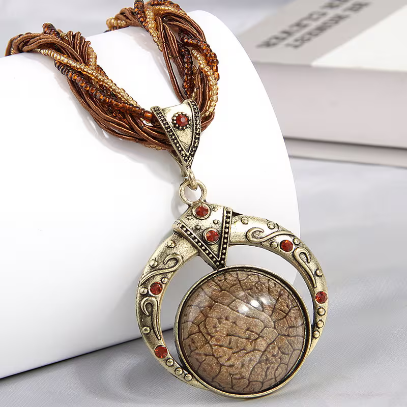 Earth Spirit Round Stone Pendant on Braided Cord