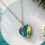 Abstract Ocean Glass Heart Necklace