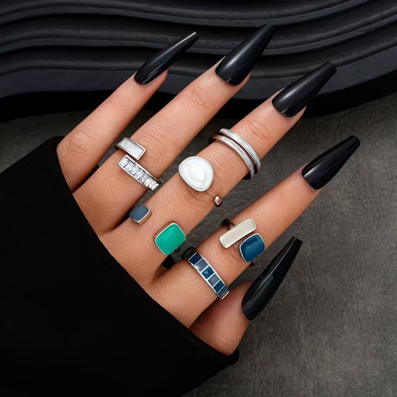 Geometrische ringenset met colour-blocking