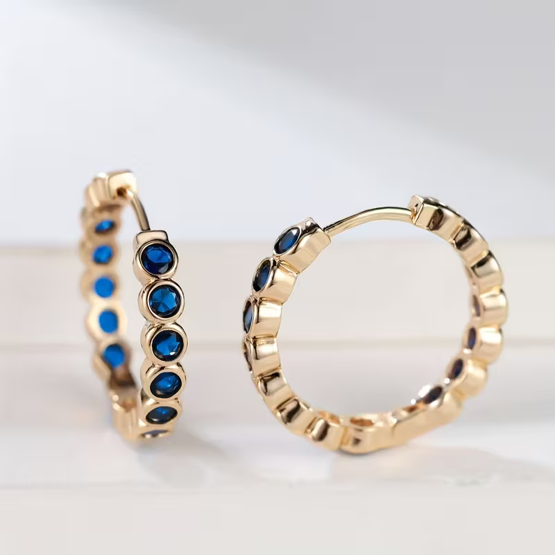 Blue Stone Orbit Hoop Earrings