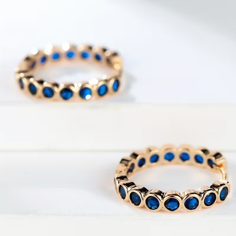 Blue Stone Orbit Hoop Earrings