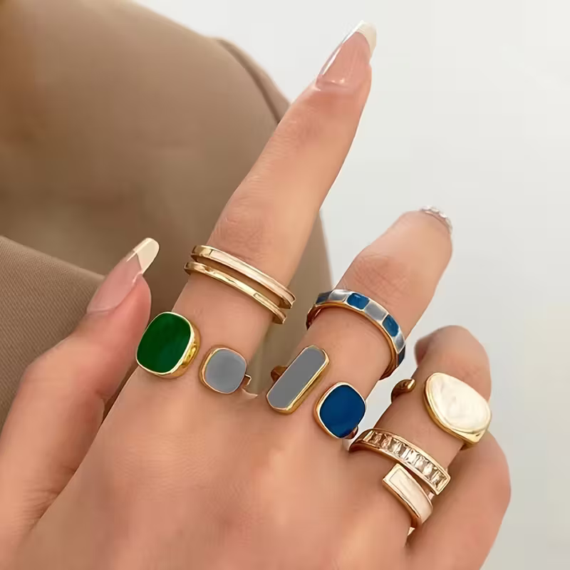 Geometrische ringenset met colour-blocking