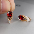 Ruby-Look Oval Stone Leverback Earrings
