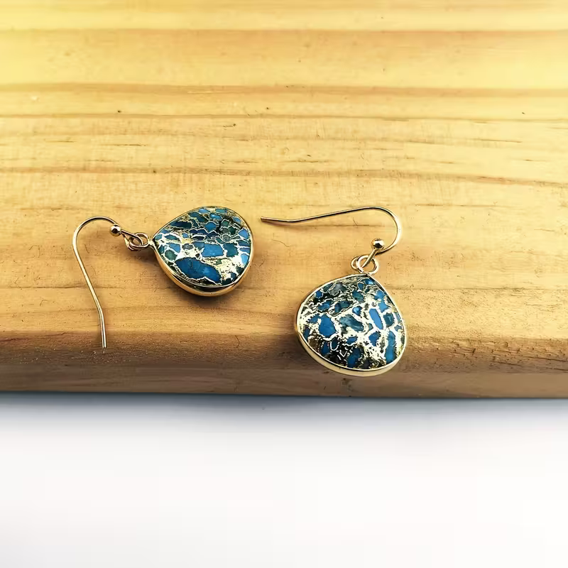 Turquoise Mosaic Teardrop Earrings in Gold Tone