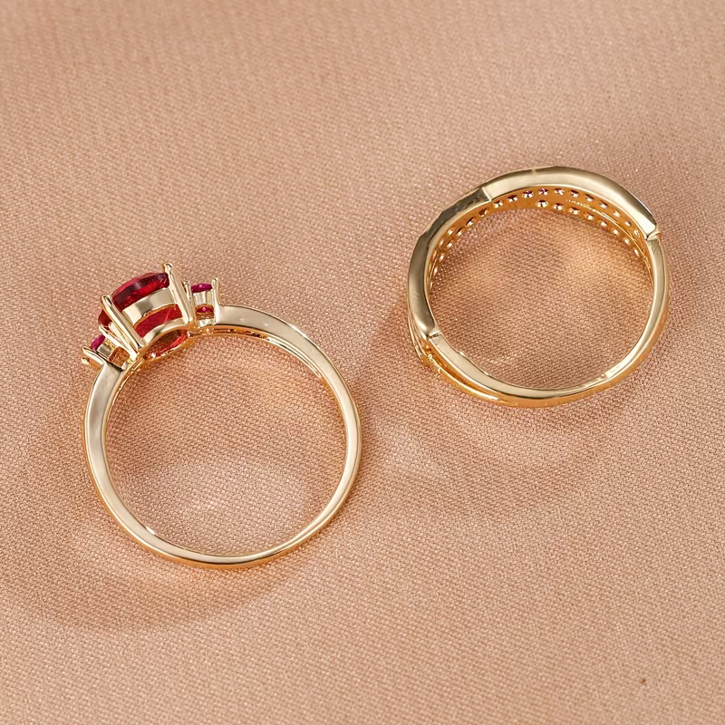 Emerald-Look Duo Ring Set
