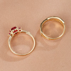 Emerald-Look Duo Ring Set