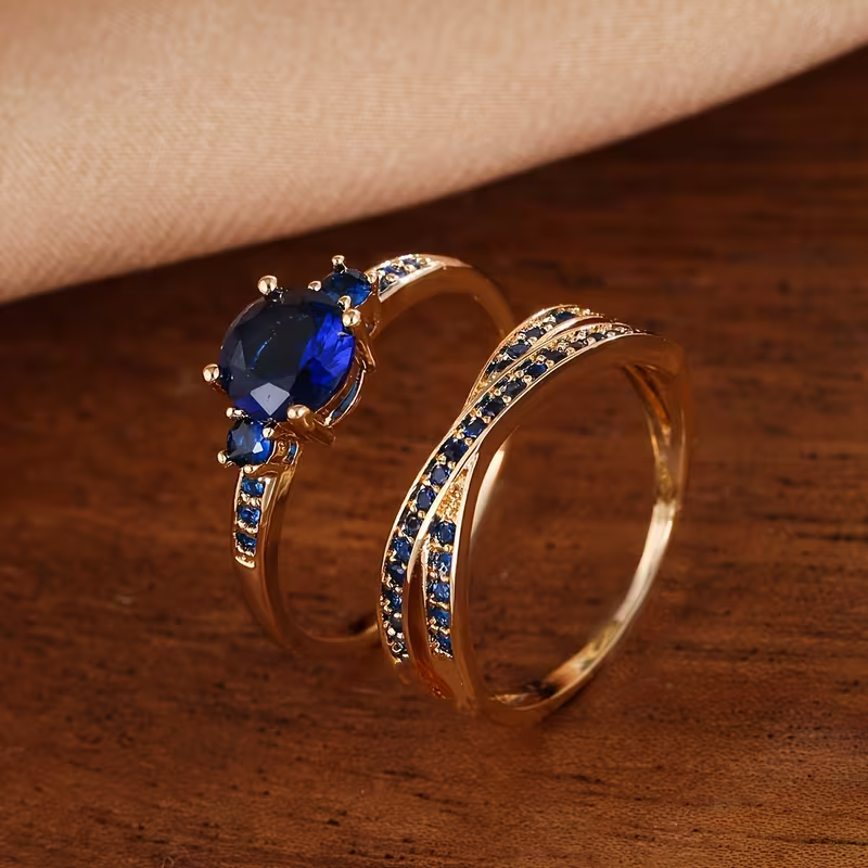 Emerald-Look Duo Ring Set