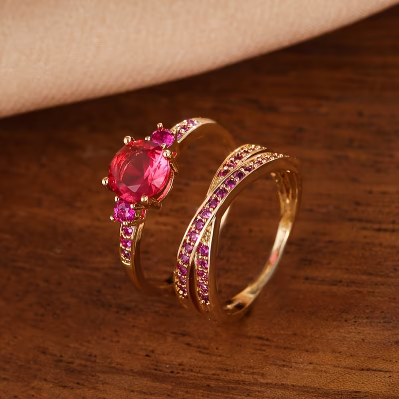 Emerald-Look Duo Ring Set