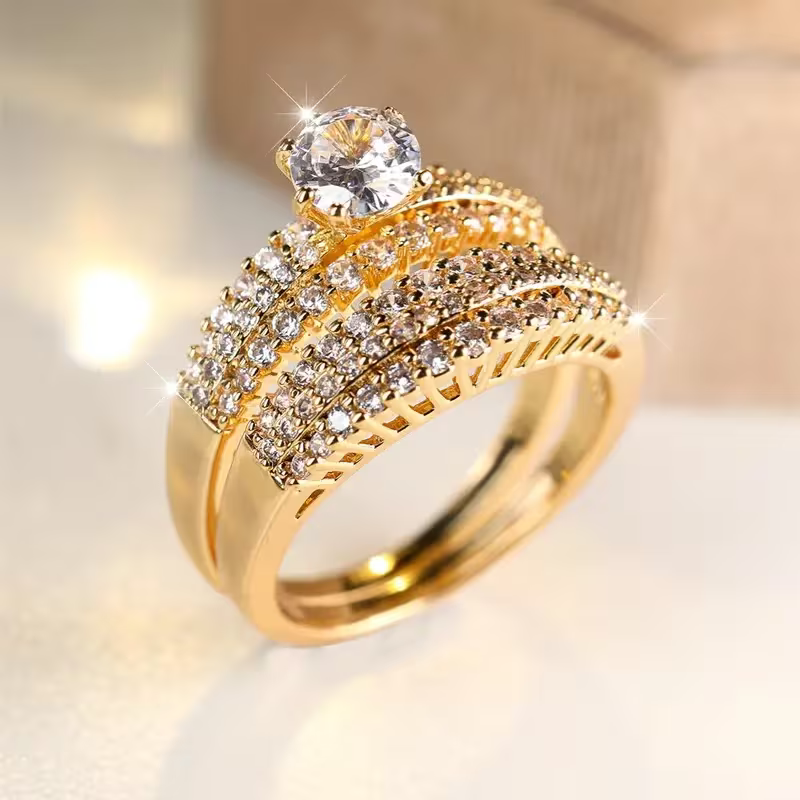 Stacked Pavé Crystal Ring with Solitaire Top