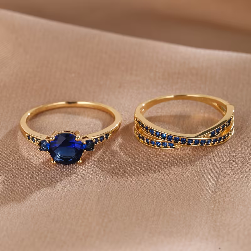 Emerald-Look Duo Ring Set