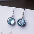 Round Light Blue Crystal Drop Earrings