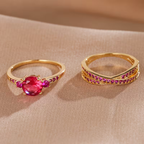 Emerald-Look Duo Ring Set