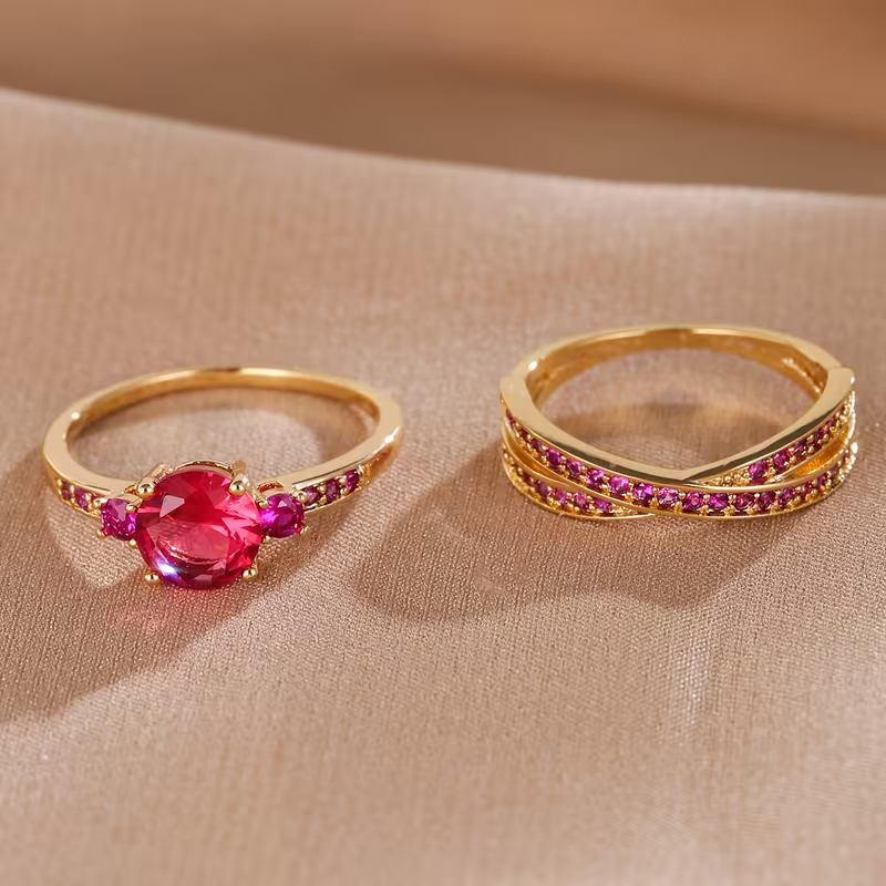 Emerald-Look Duo Ring Set