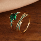 Emerald-Look Duo Ring Set