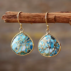 Turquoise Mosaic Teardrop Earrings in Gold Tone