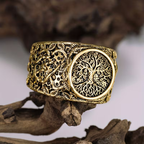 Tree of Life Wide Band Ring in Antique Gold Tone