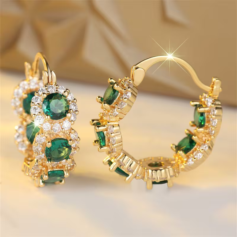 Emerald-Look Crown Earrings