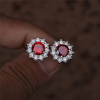 Red Stone Starburst Halo Stud Earrings