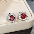 Red Stone Starburst Halo Stud Earrings