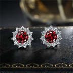 Red Stone Starburst Halo Stud Earrings