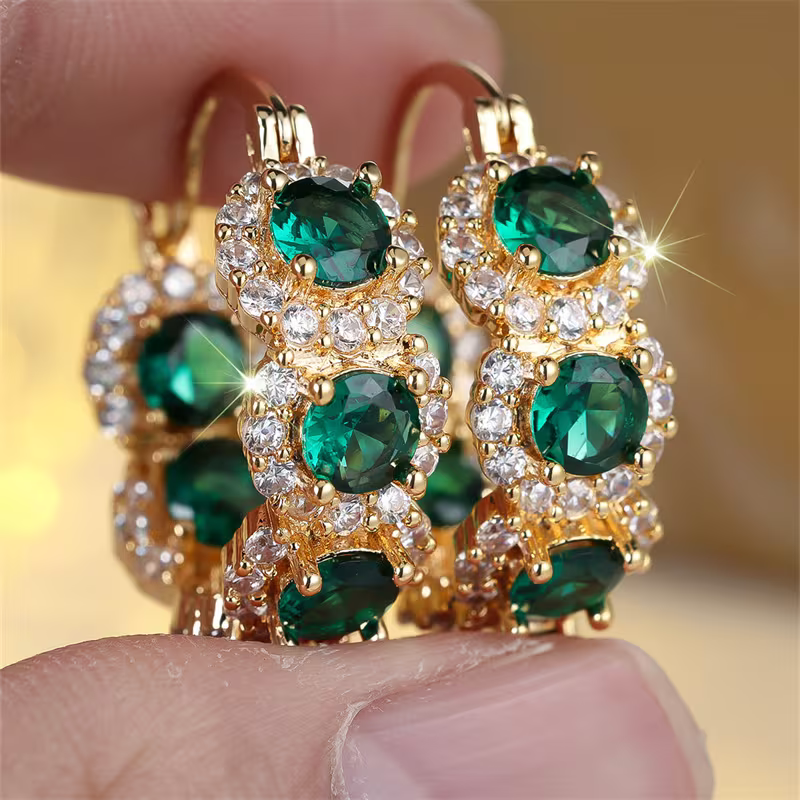 Emerald-Look Crown Earrings