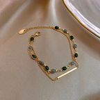 Dubbellaagse armband met groene edelsteen