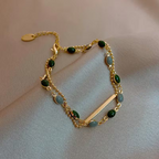 Dubbellaagse armband met groene edelsteen